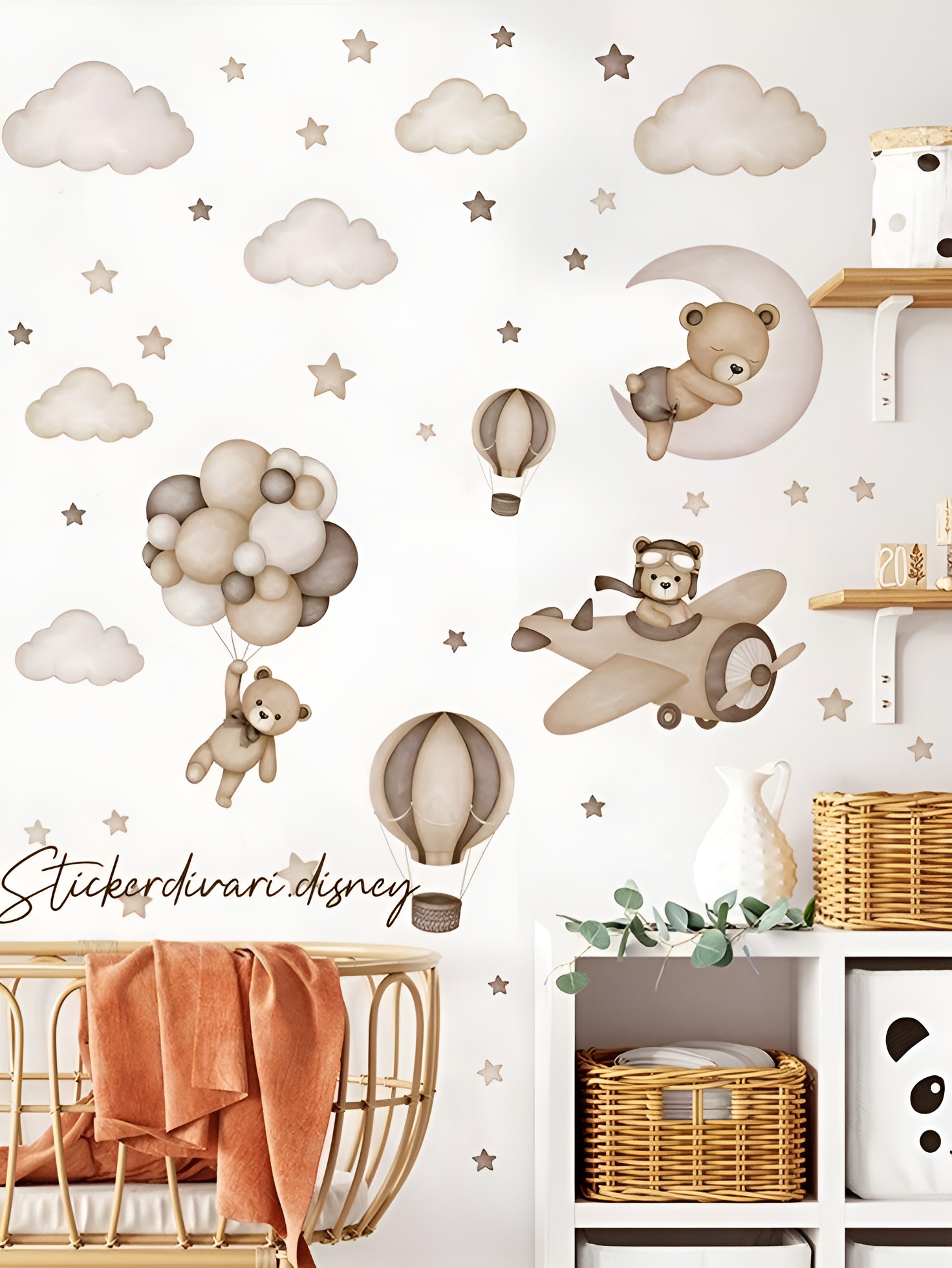 تصویر استیکر دیواری اتاق کودک پترن تدی 