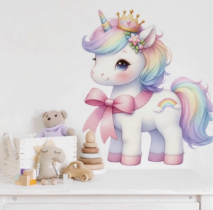 تصویر برچسب دیواری اتاق کودک طرح یونیکورن 